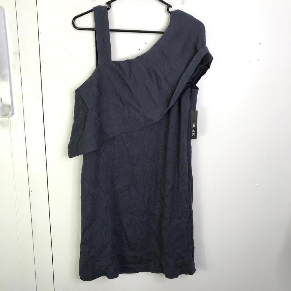 Nic Zoe Dress Womens 12 Escape Ink Asymmetrical One Shoulder Shift New Cocktail